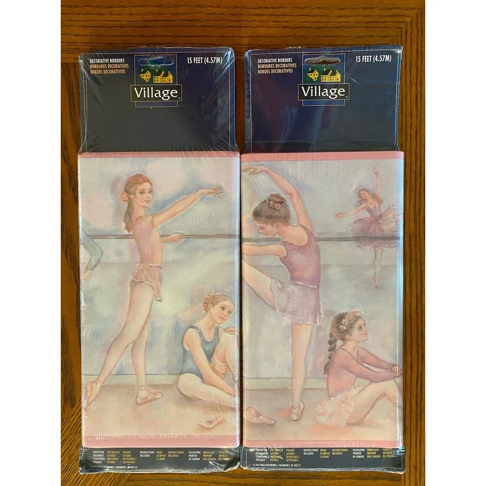 Ballerina Ballet Wallpaper Prepasted Border VILLAGE Blue Pink Lot Of 2 Pks 30 ft